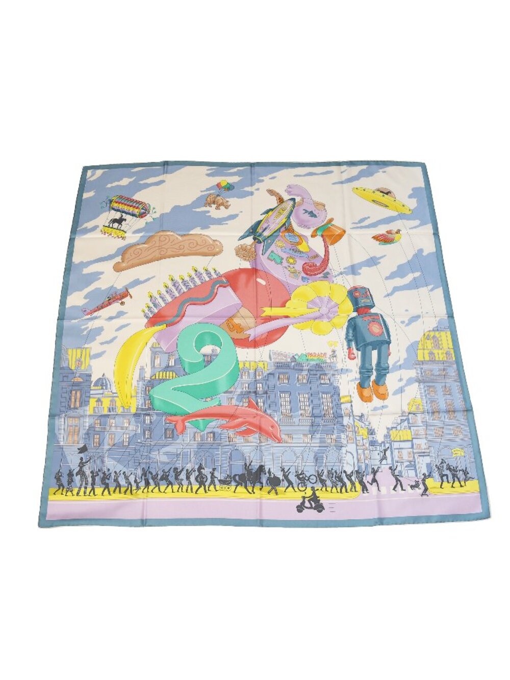 Hermes Parade Silk Square Scarf 90 Balloons Robot Multicolor